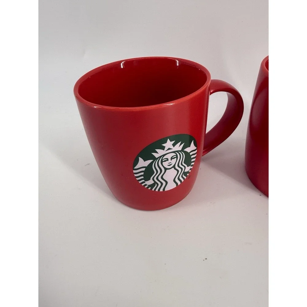 Starbucks Mugs Red w/ Green Siren Logo 12oz Coffee Cups